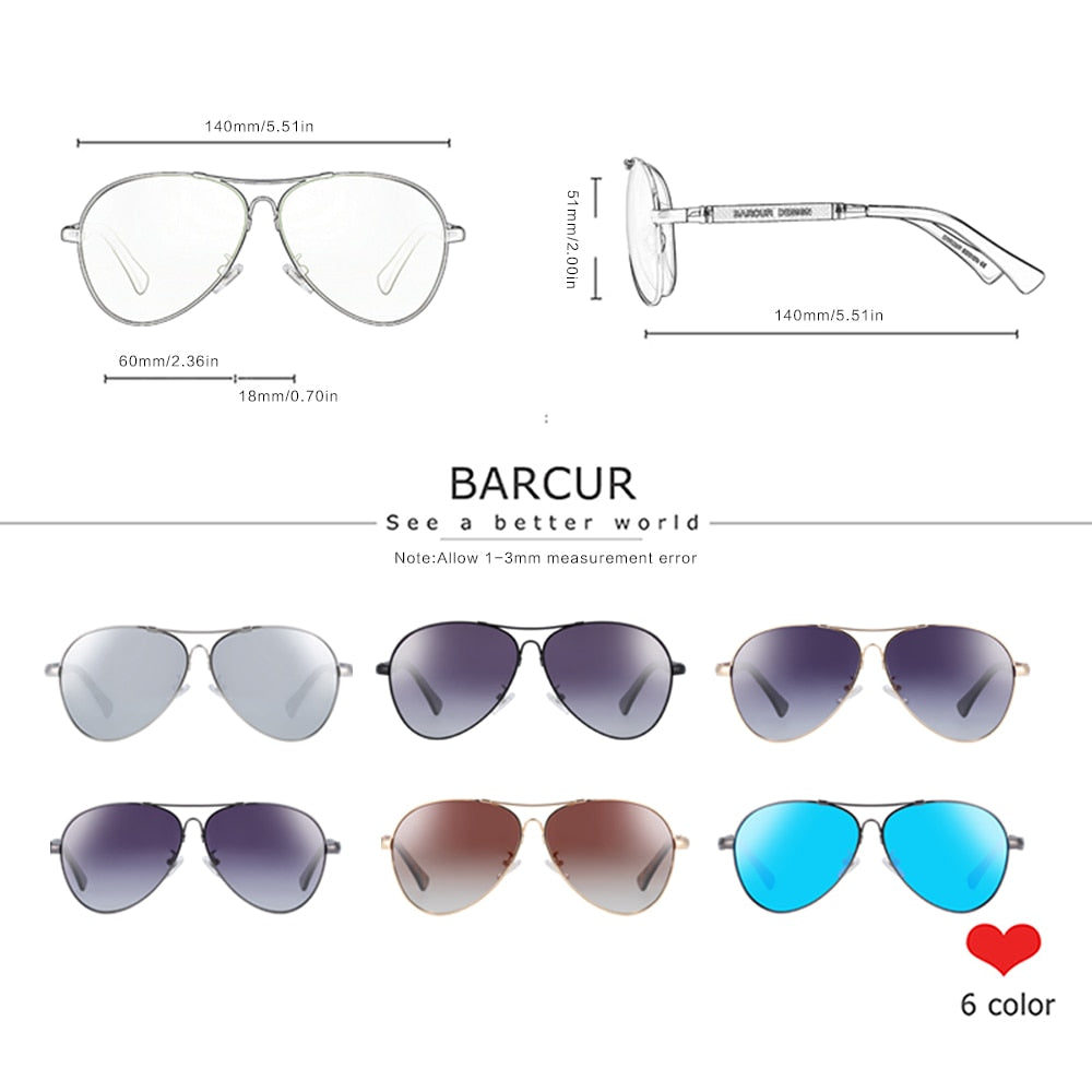 Barcur Design Polarized Pilot Sunglasses - Trendiga pilotglasögon med polariserade linser.