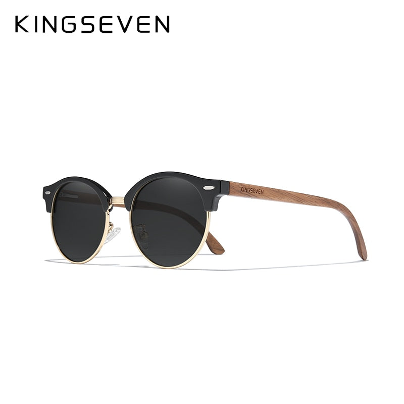 KingSeven Black Walnut Retro -Valnötsolglasögon - Tidlös stil och hög kvalitet från KingSeven