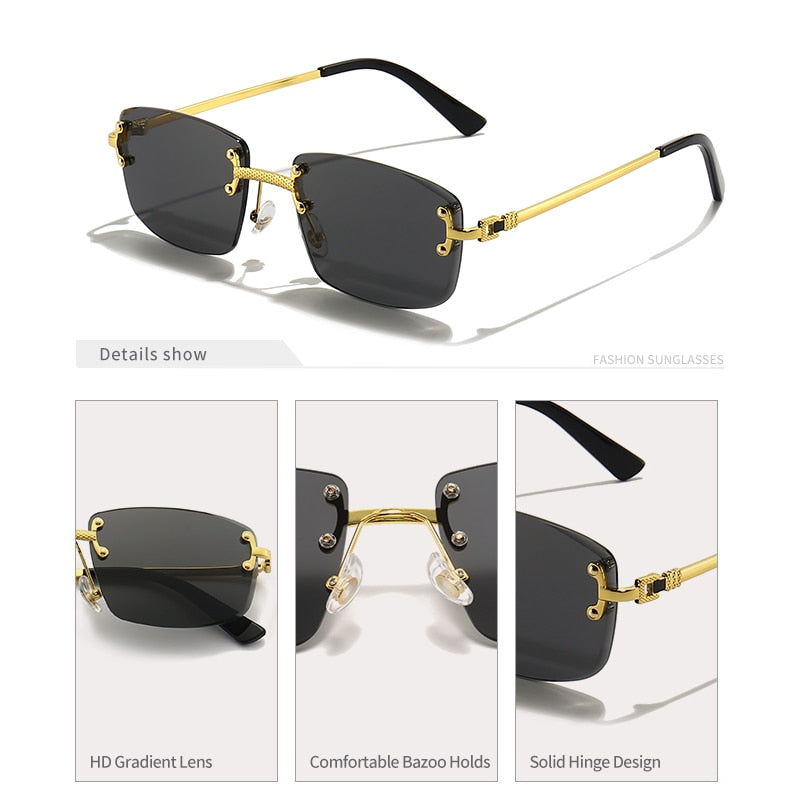 HBK Luxury Metal Rimless Solglasögon - Kvalitetssolglasögon med retrostil och gradientfärgade linser.