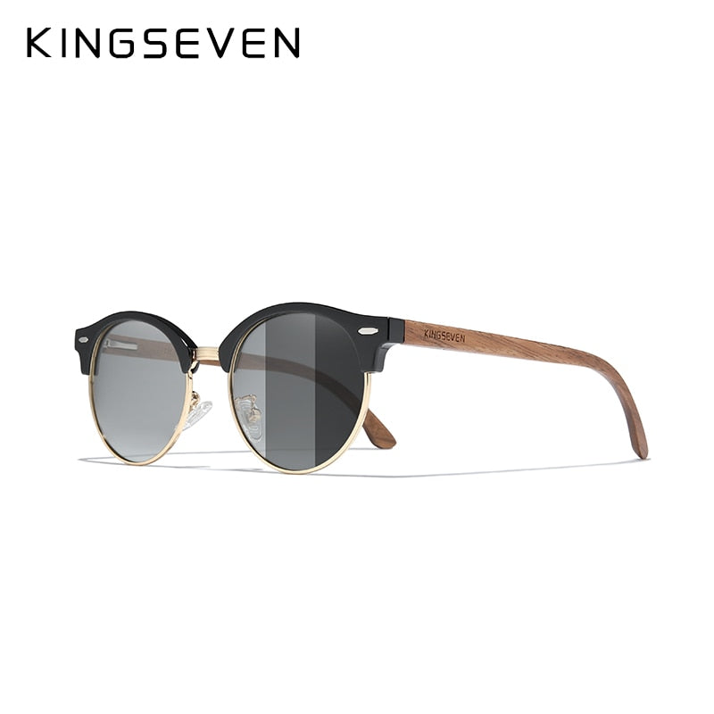 KingSeven Black Walnut Retro -Valnötsolglasögon - Tidlös stil och hög kvalitet från KingSeven