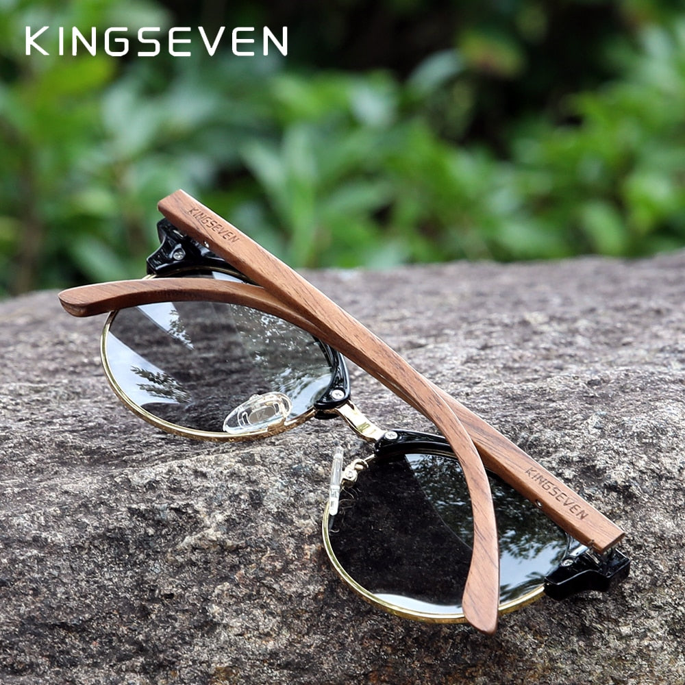 KingSeven Black Walnut Retro -Valnötsolglasögon - Tidlös stil och hög kvalitet från KingSeven