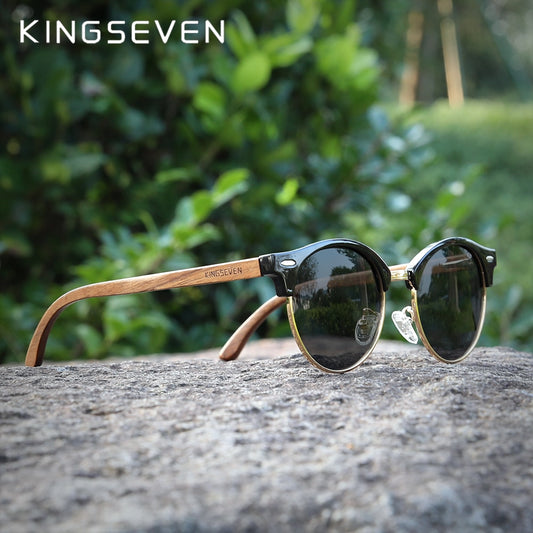 KingSeven Black Walnut Retro -Valnötsolglasögon - Tidlös stil och hög kvalitet från KingSeven