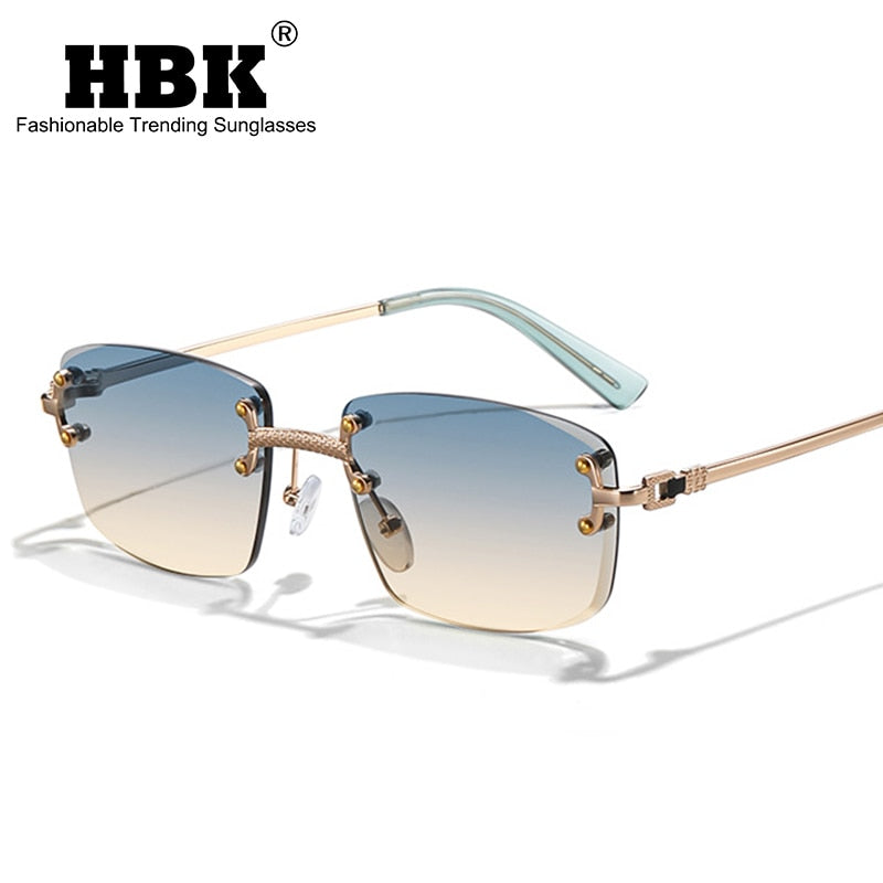 HBK Luxury Metal Rimless Solglasögon - Kvalitetssolglasögon med retrostil och gradientfärgade linser.